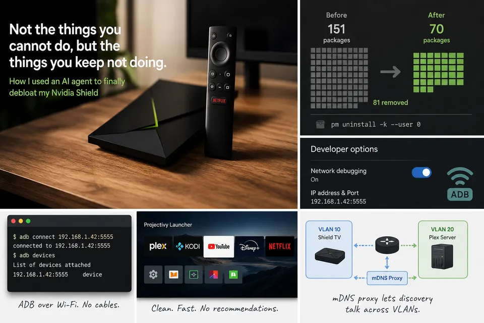 A debloated Nvidia Shield TV Pro running Projectivy Launcher
